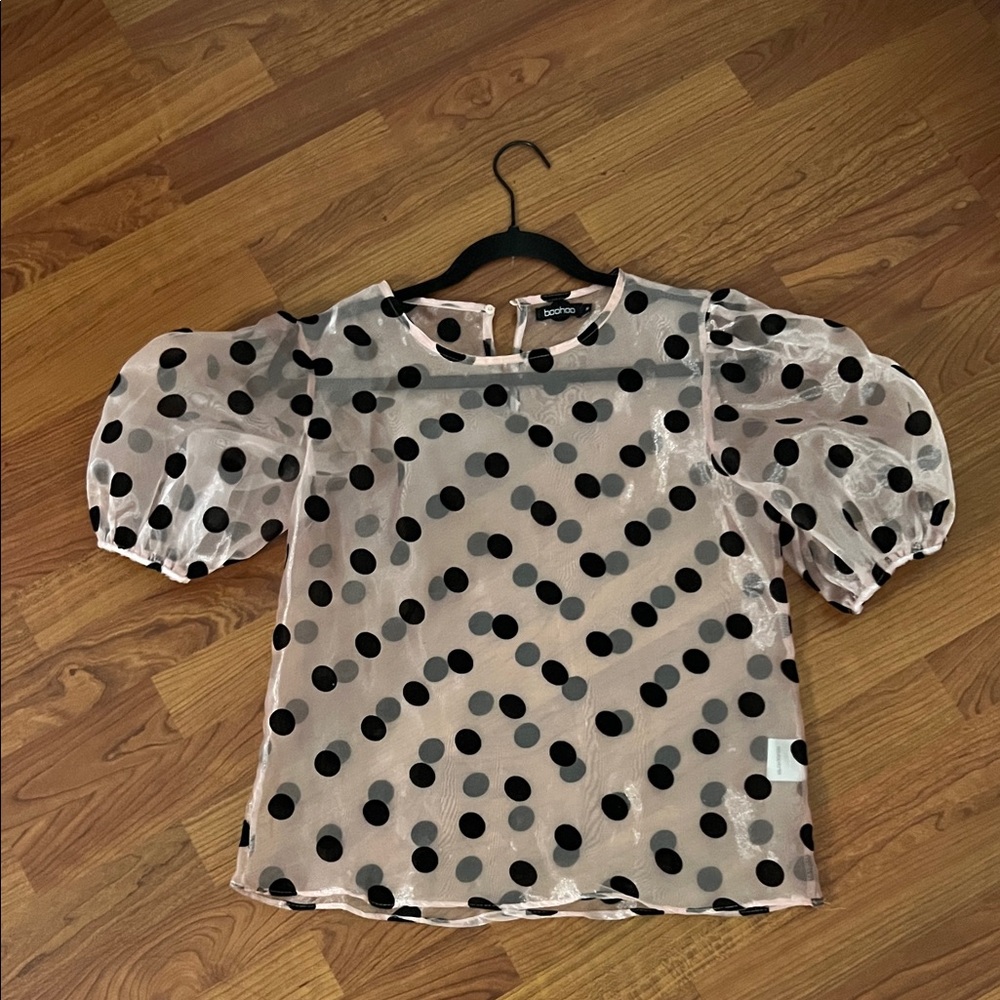 Boohoo Black Polka Dot Sheer Blouse